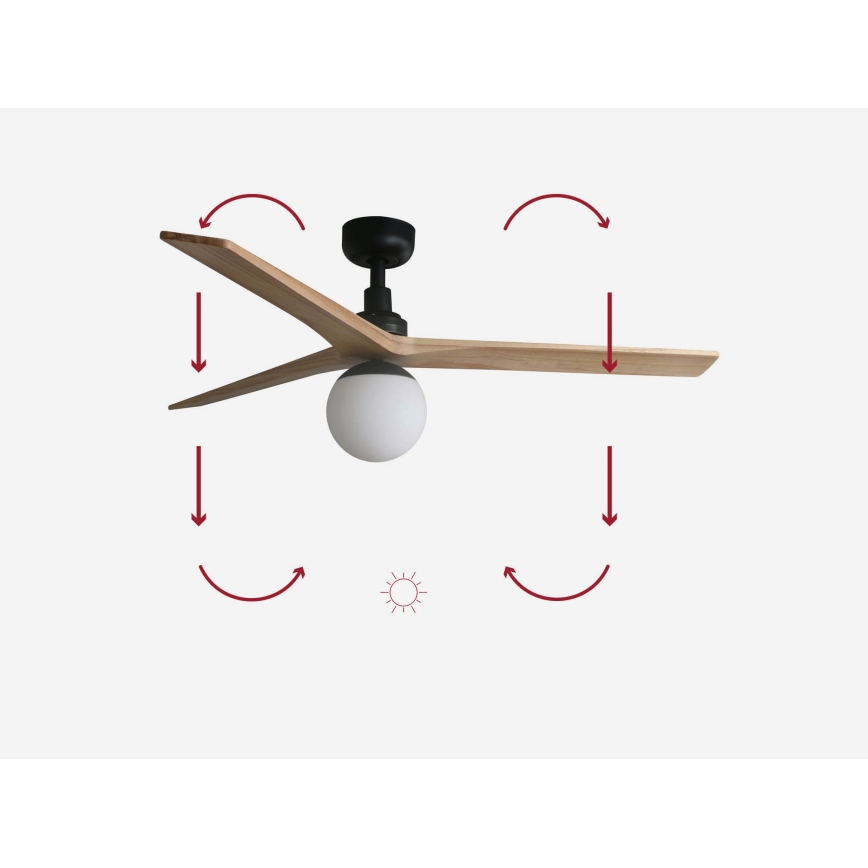 FARO 34283-11L - Deckenventilator KLIM M 1xE27/15W/230V Holz/schwarz d 125 cm + Fernbedienung