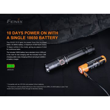 Fenix PD35V30 - LED Wiederaufladbare Taschenlampe LED/2xCR123A IP68