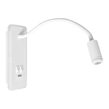 Flexible, kleine LED-Wandleuchte mit USB BASE 1xLED/8W+1xLED/2W/230V weiß