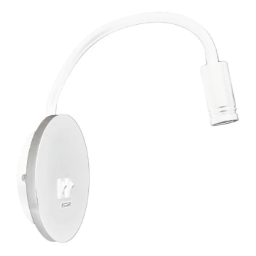 Flexible, kleine LED-Wandleuchte mit USB BASE 1xLED/8W+1xLED/2W/230V weiß/silbern