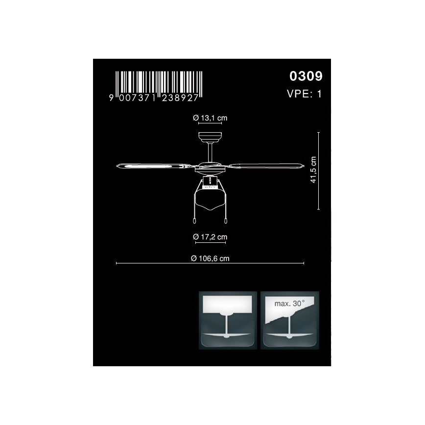 Globo - Deckenventilator 1xE27/60W/230V