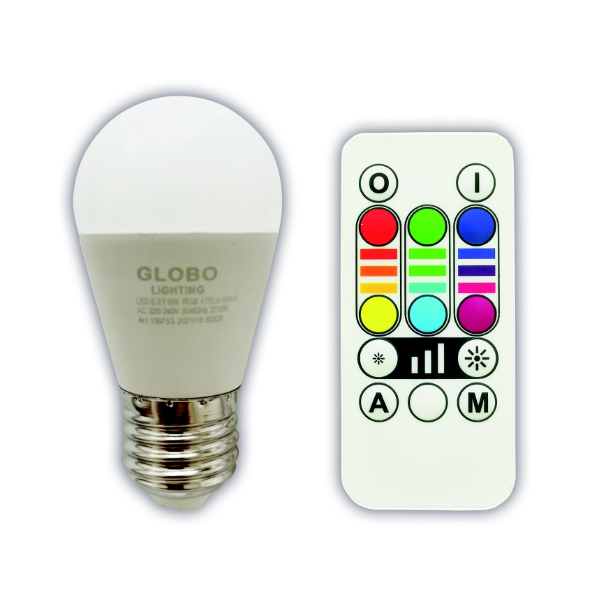 Globo - Dimmbare LED-RGBW-Glühlampe E27/6W/230V 3000K + Fernbedienung