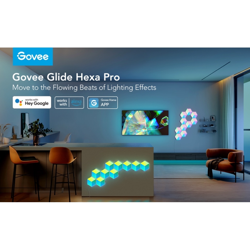 Govee - SET 10x LED-Leuchte Glide Hexa Pro LED Smart RGBIC Wi-Fi