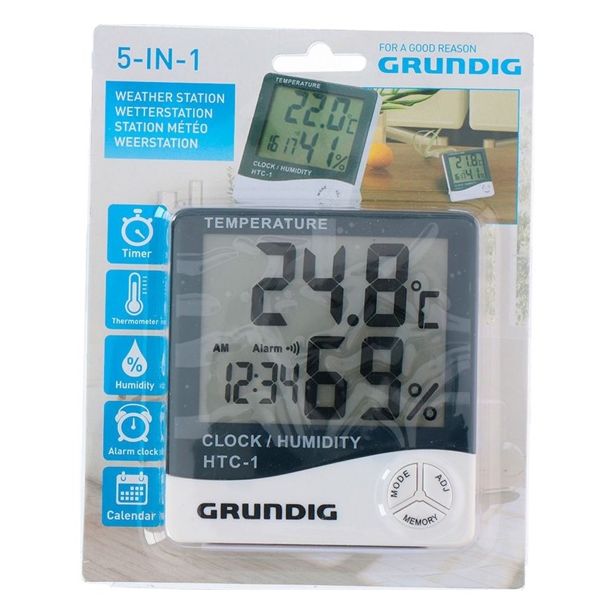 Grundig - Wetterstation mit Wecker 1xAAA