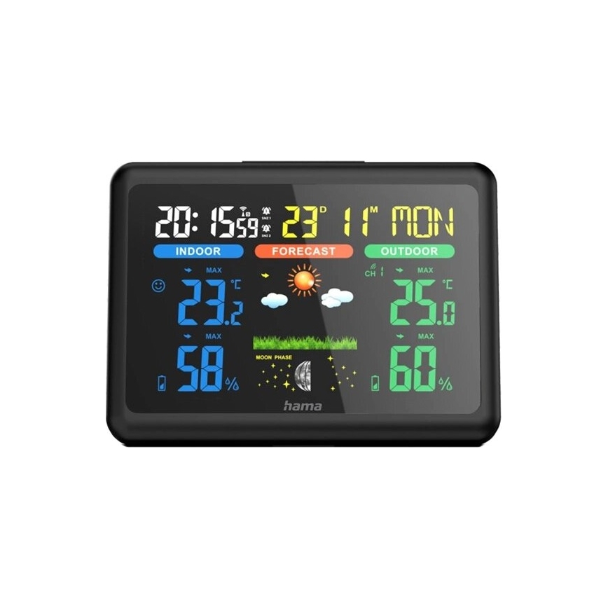 Hama - Wetterstation mit farbigem VA-Display 2xAA schwarz