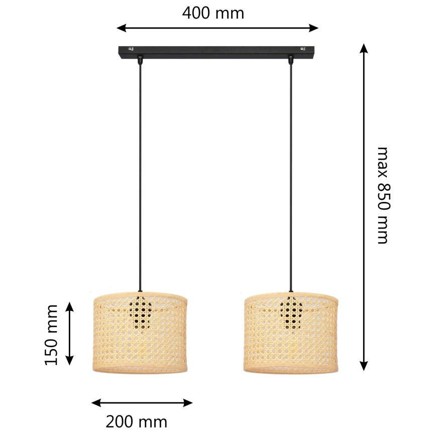 Hängeleuchte an Schnur ALBA 2xE27/60W/230V Rattan/schwarz