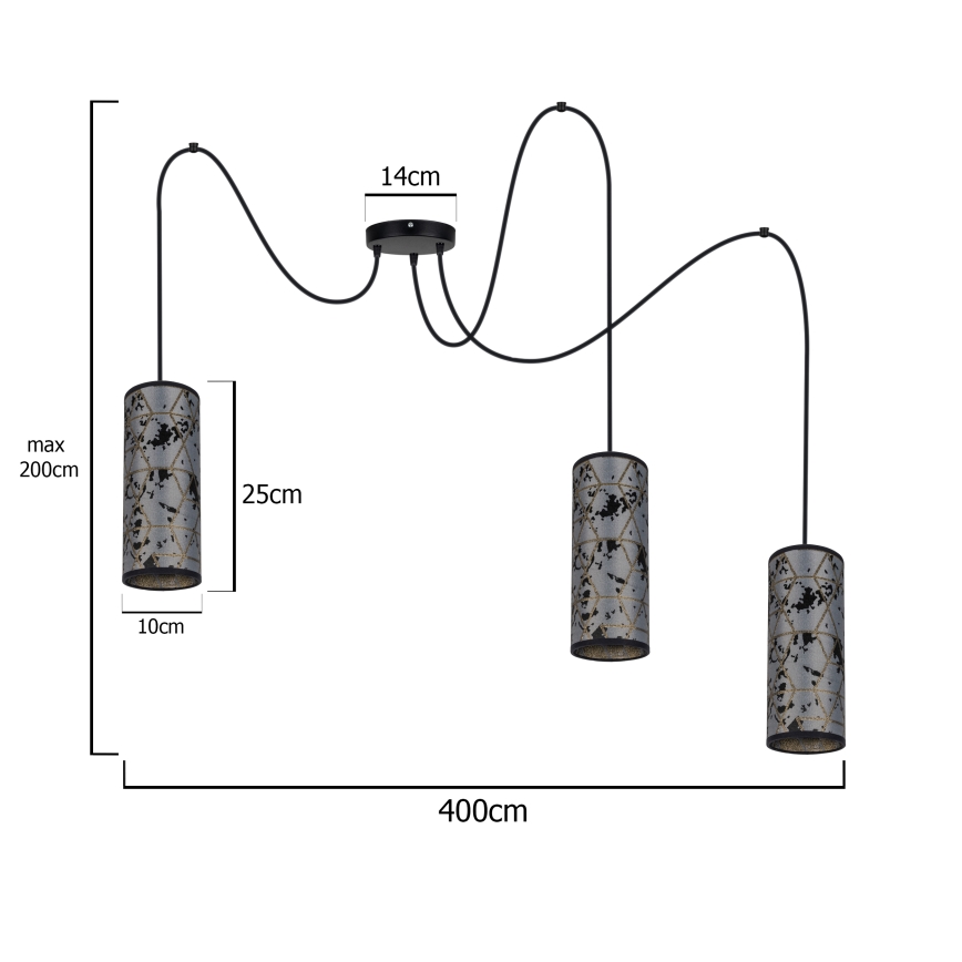 Hängeleuchte an Schnur AVALO 3xE27/60W/230V grau/schwarz