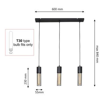 Hängeleuchte an Schnur MELODY 3xE27/15W/230V schwarz