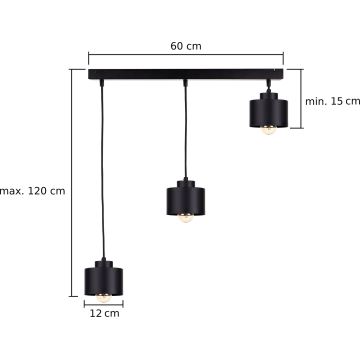 Hängeleuchte an Schnur SIMPLY BLACK 3xE27/60W/230V