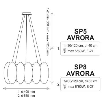 Hängeleuchte AURORA 5xE27/60W/230V