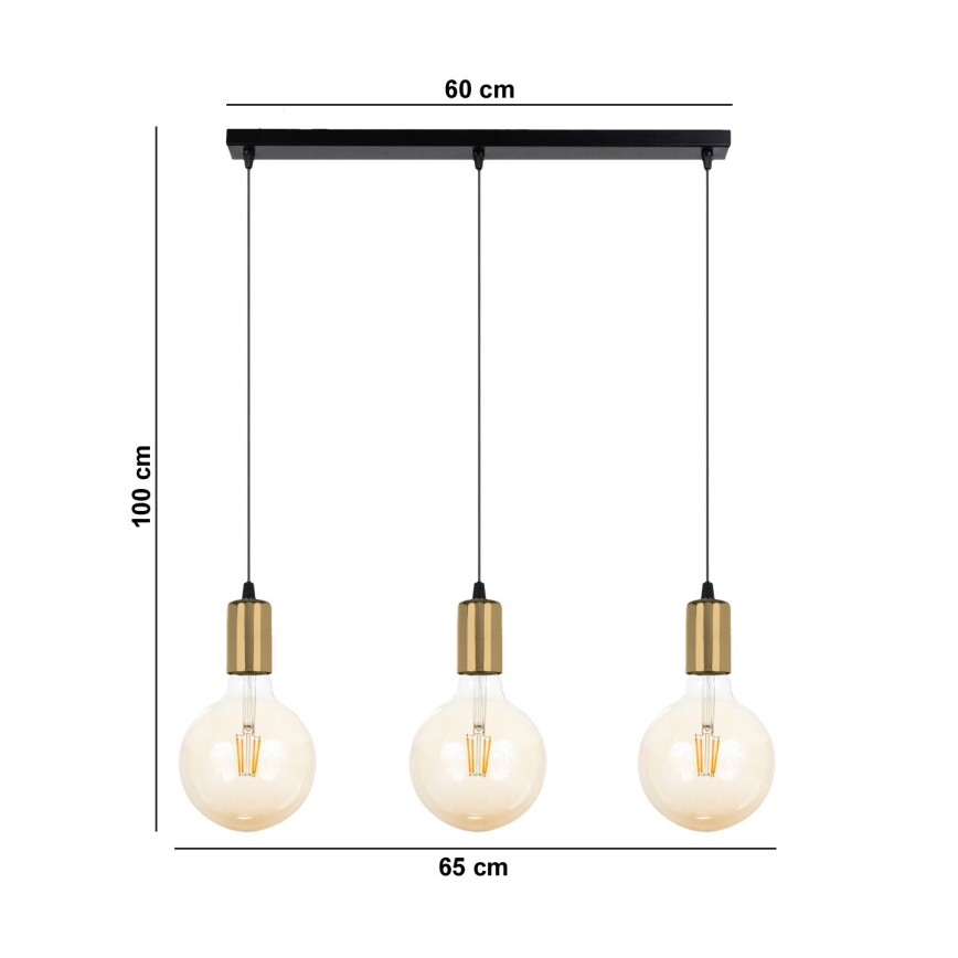 Hängeleuchte MIROS 3xE27/60W/230V schwarz/gold