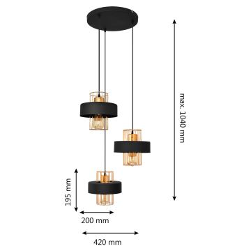 Hängeleuchte VOLTA 3xE27/60W/230V schwarz/gold