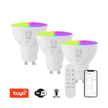 Immax NEO 07724CDO - SET 3x LED RGB+CCT Dimmbares Leuchtmittel GU10/6W/230V 2700-6500K Wi-Fi Tuya + Fernbedienung