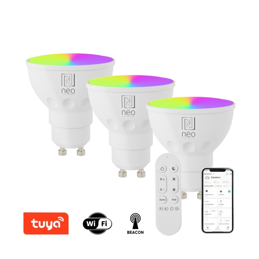 Immax NEO 07724CDO - SET 3x LED RGB+CCT Dimmbares Leuchtmittel GU10/6W/230V 2700-6500K Wi-Fi Tuya + Fernbedienung