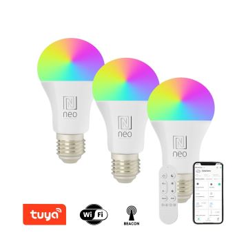 Immax NEO 07733CDO - SET 3x RGB+CCT Dimmbare LED-Glühbirne E27/11W/230V Wi-Fi Tuya + Fernbedienung