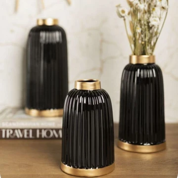 Keramik Vase ROSIE 25x13 cm schwarz/gold