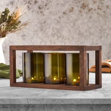 Kerzenhalter 13x28 cm Holz/Glas