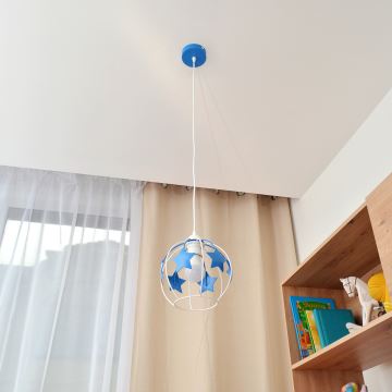 Kinder-Pendelleuchte an Schnur STARS 1xE27/15W/230V blau/weiß