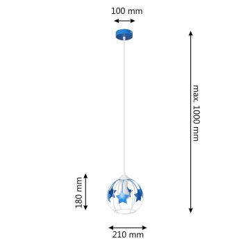 Kinder-Pendelleuchte an Schnur STARS 1xE27/15W/230V blau/weiß