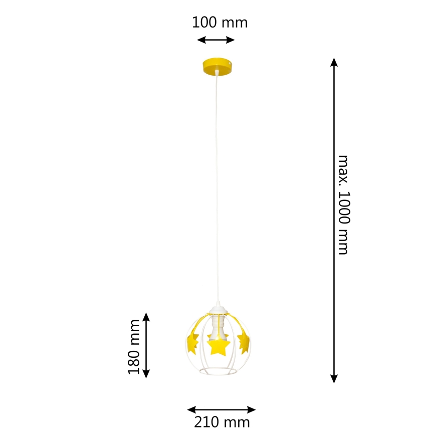 Kinder-Pendelleuchte an Schnur STARS 1xE27/15W/230V gelb/weiß