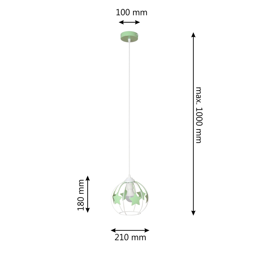 Kinder-Pendelleuchte an Schnur STARS 1xE27/15W/230V grün/weiß