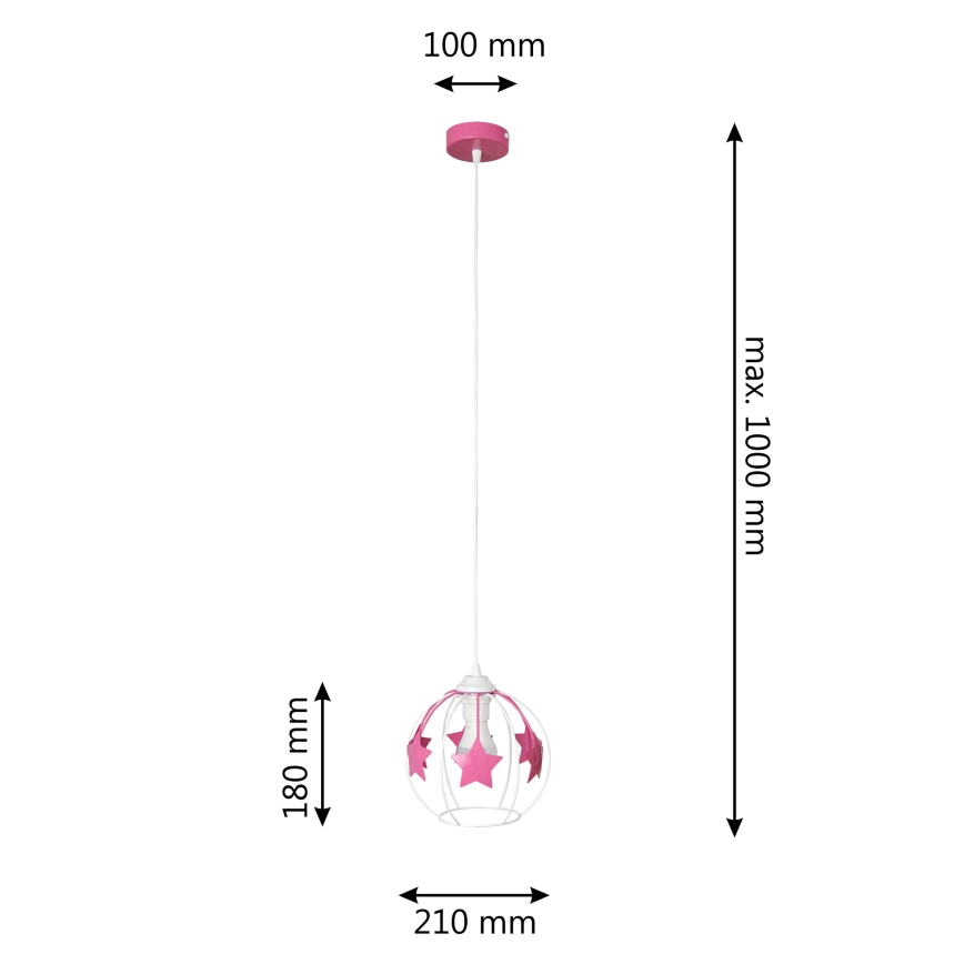 Kinder-Pendelleuchte an Schnur STARS 1xE27/15W/230V rosa/weiß