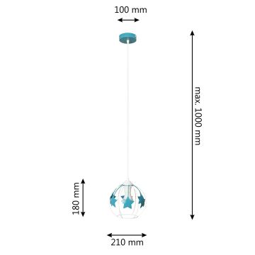 Kinder-Pendelleuchte an Schnur STARS 1xE27/15W/230V türkisfarben/weiß