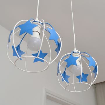 Kinder-Pendelleuchte an Schnur STARS 2xE27/15W/230V blau/weiß