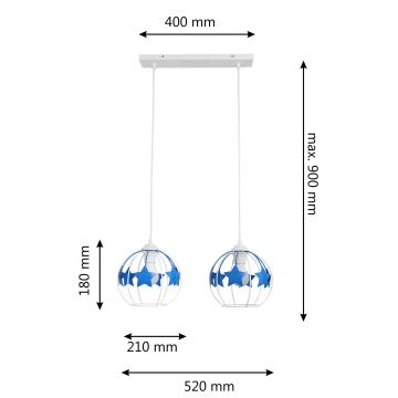 Kinder-Pendelleuchte an Schnur STARS 2xE27/15W/230V blau/weiß