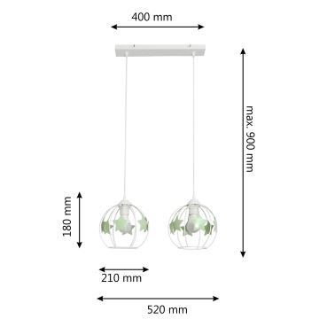 Kinder-Pendelleuchte an Schnur STARS 2xE27/15W/230V grün/weiß