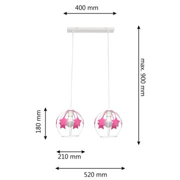 Kinder-Pendelleuchte an Schnur STARS 2xE27/15W/230V rosa/weiß