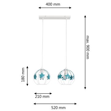 Kinder-Pendelleuchte an Schnur STARS 2xE27/15W/230V türkisfarben/weiß