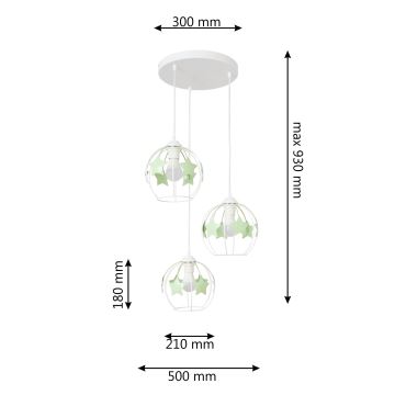 Kinder-Pendelleuchte an Schnur STARS 3xE27/15W/230V grün/weiß