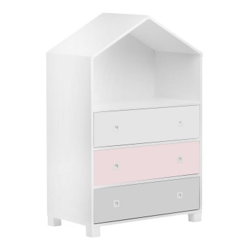 Kinderschrank MIRUM 126x80 cm weiß/grau/rosa