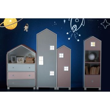 Kinderschrank MIRUM 126x80 cm weiß/grau/rosa