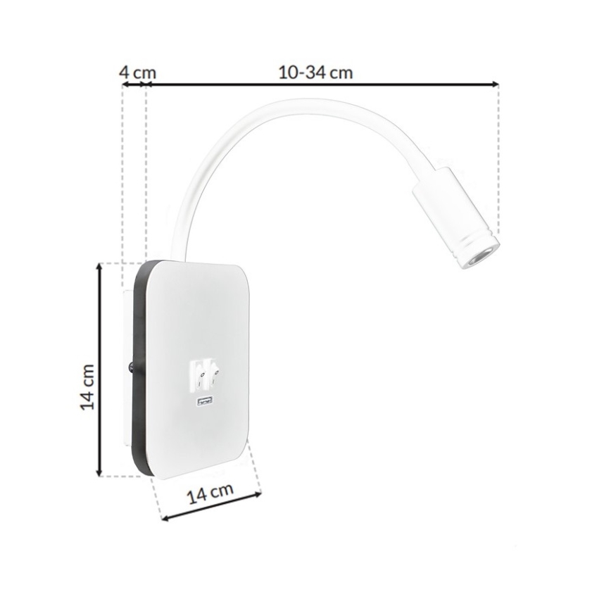 Kleine, flexible LED-Leuchte BASE 1xLED/8W + 1xLED/2W/230V weiß
