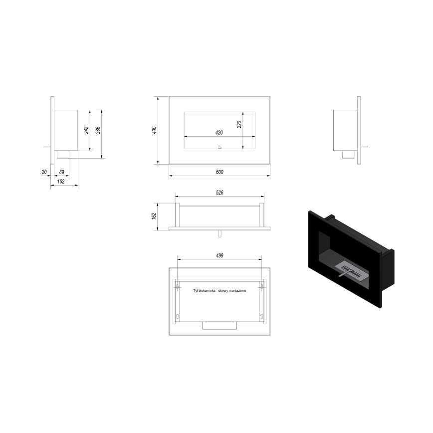 Kratki - BIO-Einbaukamin 40x60 cm 2kW schwarz