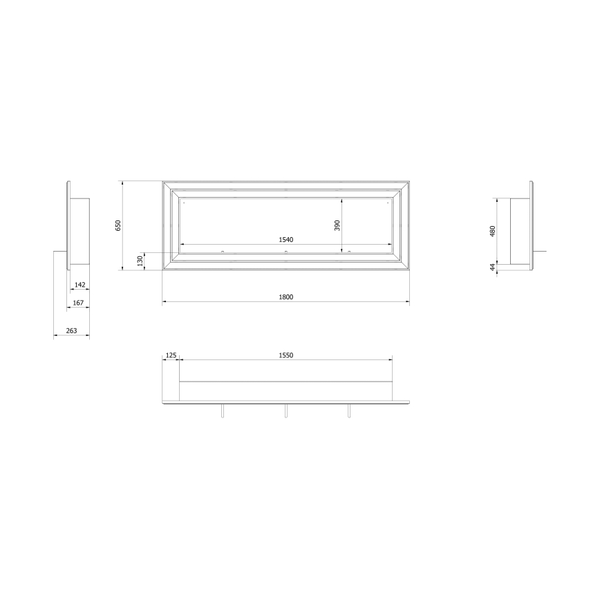 Kratki - BIO-Einbaukamin 65x180 cm 3x2,5kW Chrom