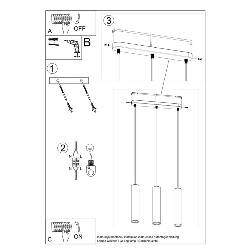 Kronleuchter an einer Litze LUVO 3xGU10/40W/230V