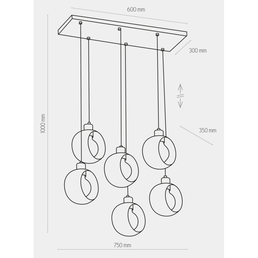 Kronleuchter an Schnur CYKLOP 6xE27/60W/230V weiß