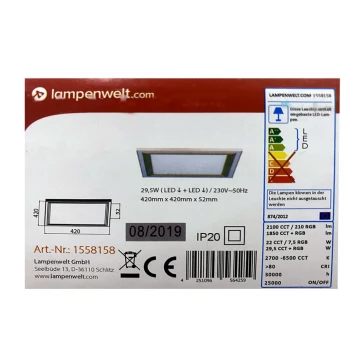 Lampenwelt - Dimmbare LED-RGBW-Deckenleuchte LYNN LED/29,5W/230V 2700-6500K + Fernbedienung