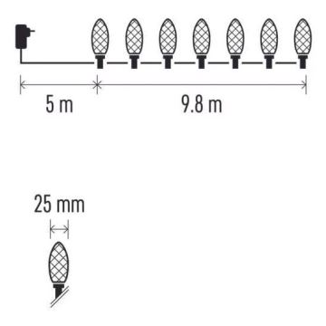 LED Außen-Weihnachtskette 50xLED/8 funkcí 14,8 m IP44 warmweiß