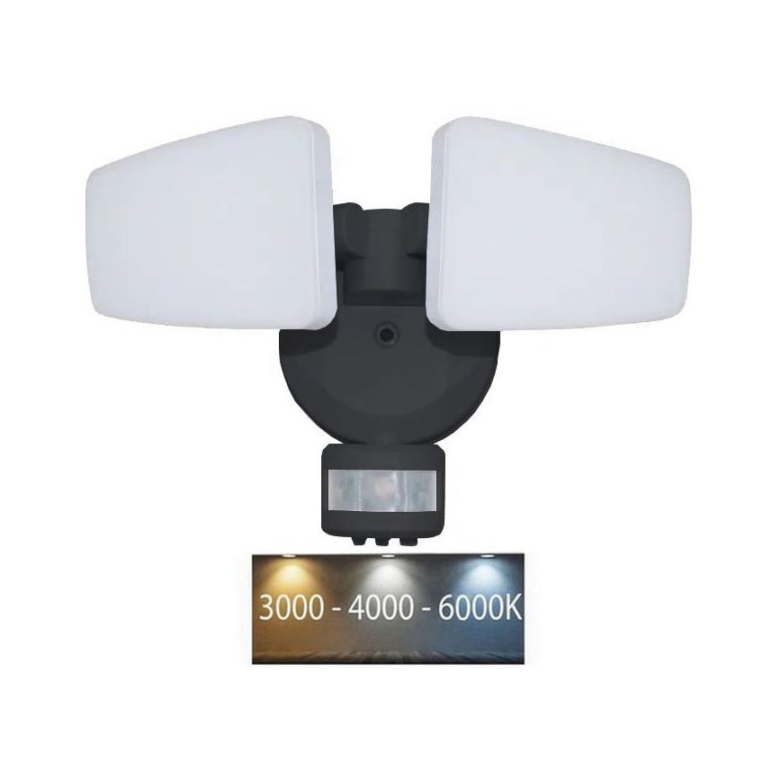 LED-Außenstrahler mit Sensor LED/24W/230V 3000/4000/6000K IP54 schwarz