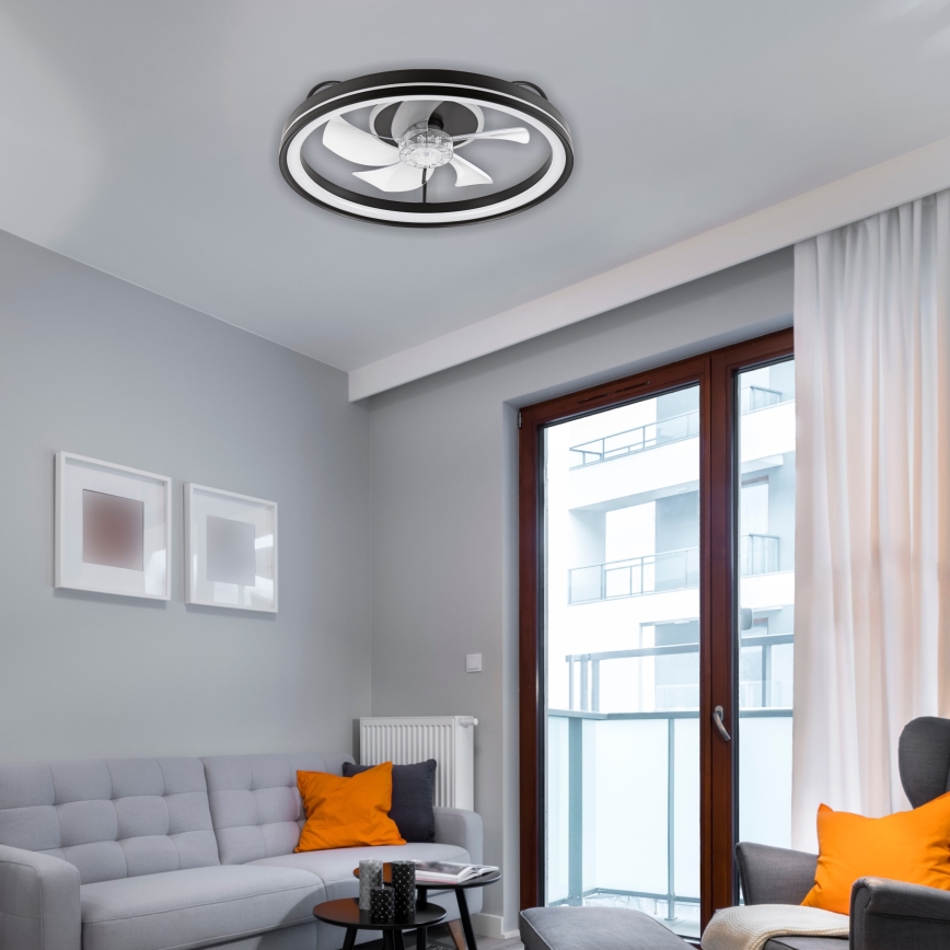 Dimmbare LED-Deckenleuchte mit Ventilator FARGO LED/37W/230V schwarz + Fernbedienung