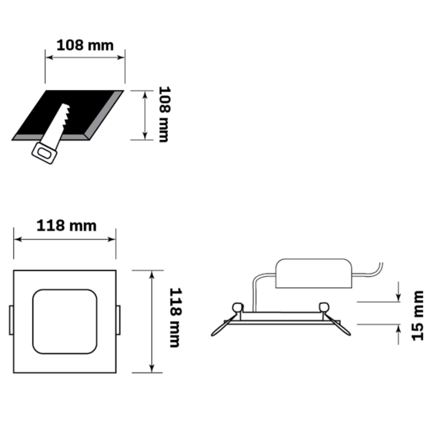 LED-Einbauleuchte RIGEL LED/4,8W/230V 4000K 11,8x11,8 cm schwarz