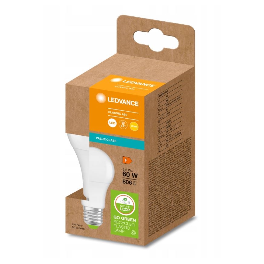 LED-Glühlampe aus recyceltem Kunststoff A60 E27/8,5W/230V 2700K - Ledvance