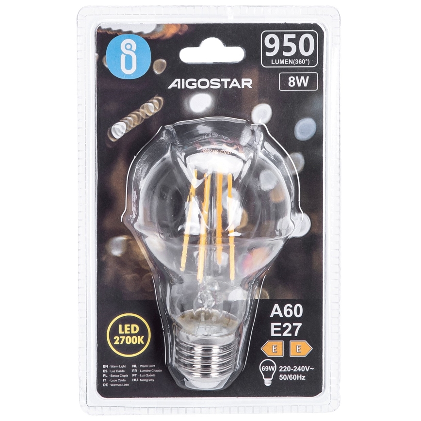 LED-Glühlampe FILAMENT A60 E27/8W/230V 2700K - Aigostar