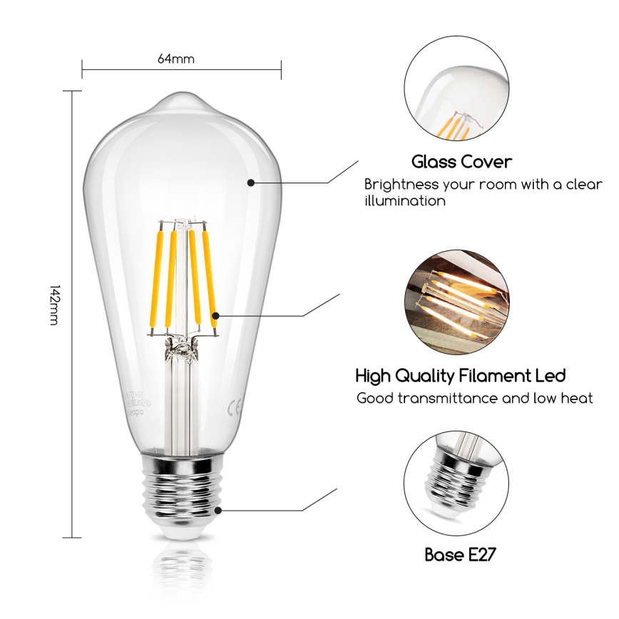 LED-Glühlampe FILAMENT ST64 E27/4W/230V 2700K - Aigostar