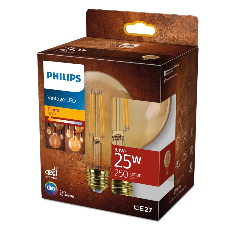 LED-Glühlampe VINTAGE Philips G95 E27/3,1W/230V 1800K