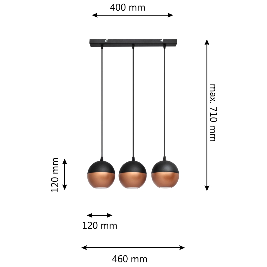 LED-Hängeleuchte an Schnur MIDWAY 3xGU10/6,5W/230V schwarz/kupfern